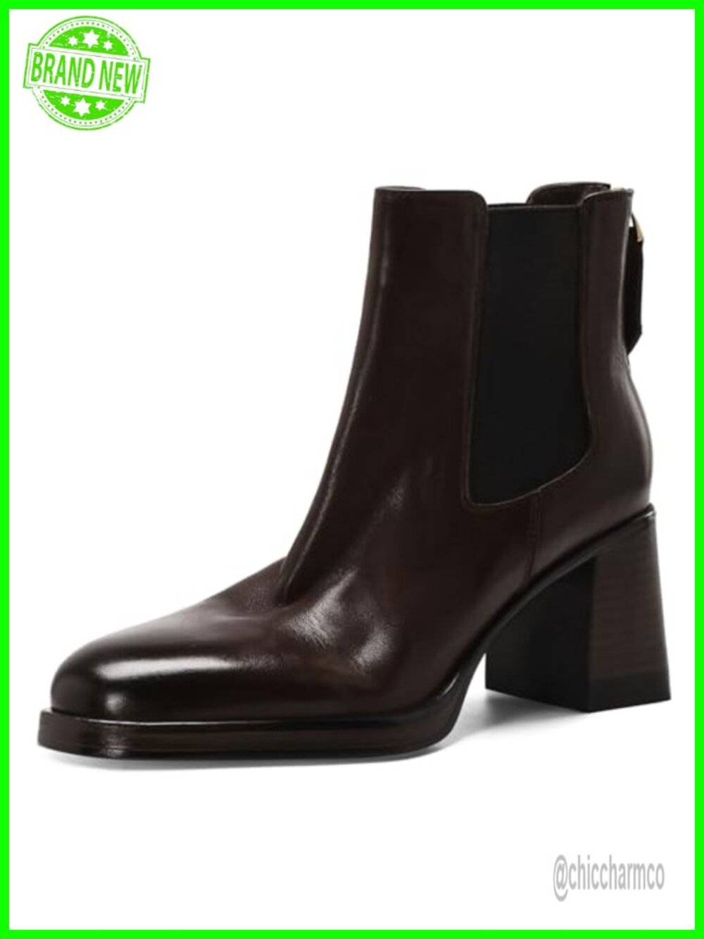 Genuine Leather Ankle Boots Women Round Toe Chunky Block Heel Slip-On Chelsea